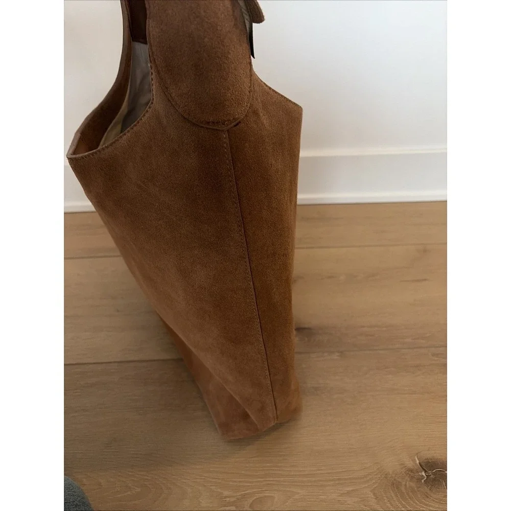 Margot New York Suede Leather Bucket Shoulder‎ Tote Bag - Cognac Brown NWT